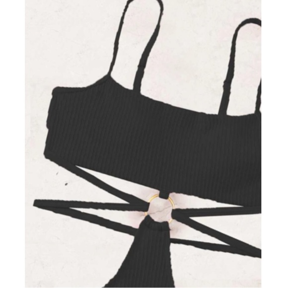 Boho black gold chain detail cutout monokini swimsuit - Picture 3 of 7